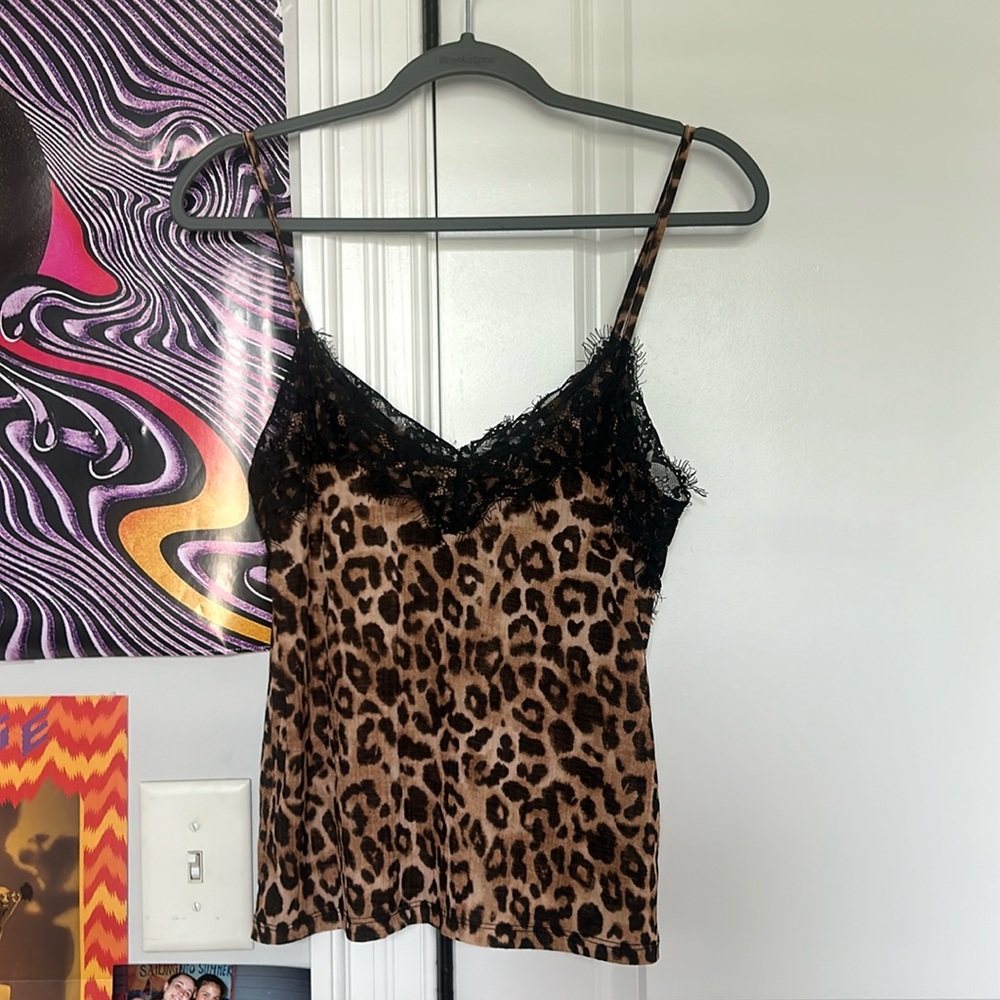 Zara lace cheetah print spaghetti strap top